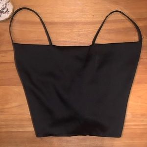 black satin lace up crop top